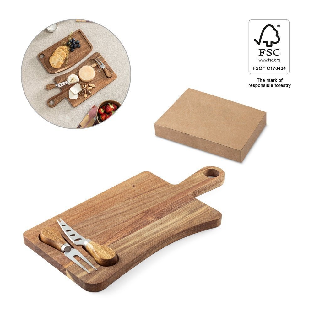 CASSIA. Tagliere per formaggi in legno di acacia con manico in cotone, realizzato con materiale certificato FSC™ e altri materiali controllati - 94293