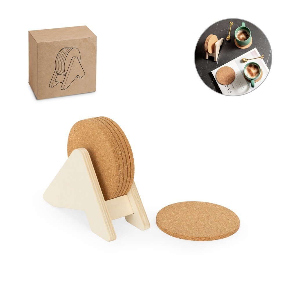 PLYCORK. Supporto in compensato con 6 sottobicchieri in sughero - 94368