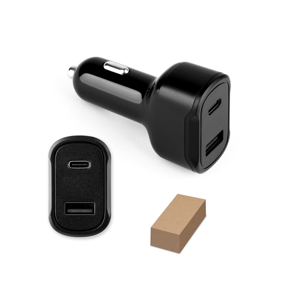 DIRAC. Adattatore per accendisigari con porta USB-A 18W e USB-C 20W in 100% rABS - 97189