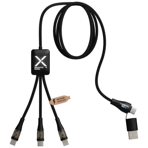 Cavo di ricarica rapida 5 in 1 in PET riciclato da 60 W con display SCX.design C51 - 1PX192