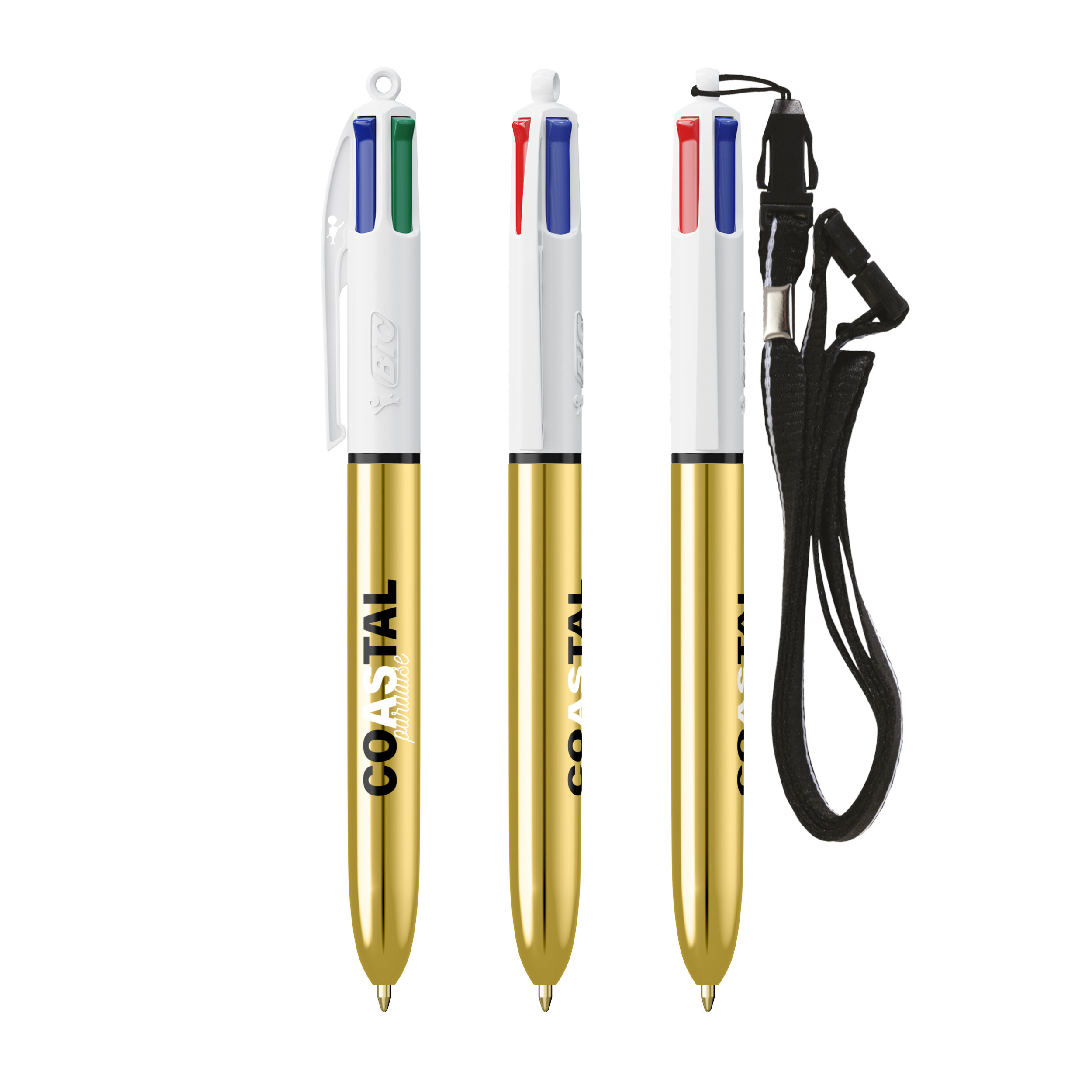 Penna a sfera BIC® 4 Colours Shine con cordino - 3460001107