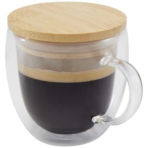 Tazza in vetro da 250 ml con coperchio in bambù Lenora - 113419