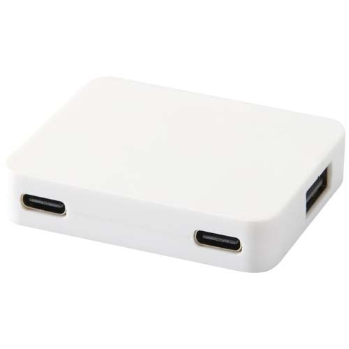 Hub USB a 4 porte con uscita USB-A e Tipo-C e doppio ingresso in plastica riciclata Gaia - 124449