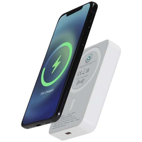 Power bank magnetico wireless da 10.000 mAh e 15 W con 20 W PD in plastica riciclata Acrab - 124442