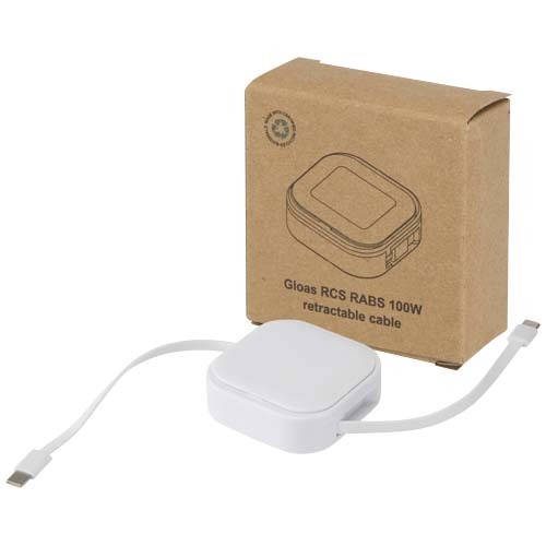 Cavo retrattile 5 in 1 in materiale riciclato con cavo retrattile per la sincronizzazione dei dati e la ricarica rapida da 100 W e set di strumenti per smartphone Gloas - 124448