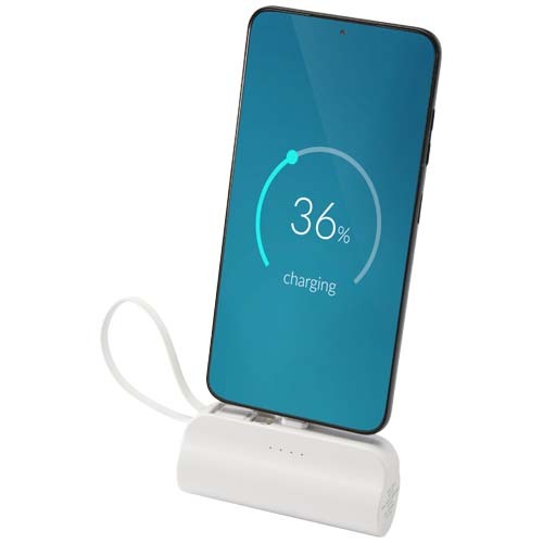 Power bank Tipo-C da 5.000 mAh e 10 W in plastica riciclata con supporto ribaltabile integrato e cavo 2 in 1 Alnair - 124472