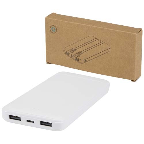 Power bank da 10.000 mAh e 10 W in plastica riciclata con 2 cavi integrati Adhil - 124459