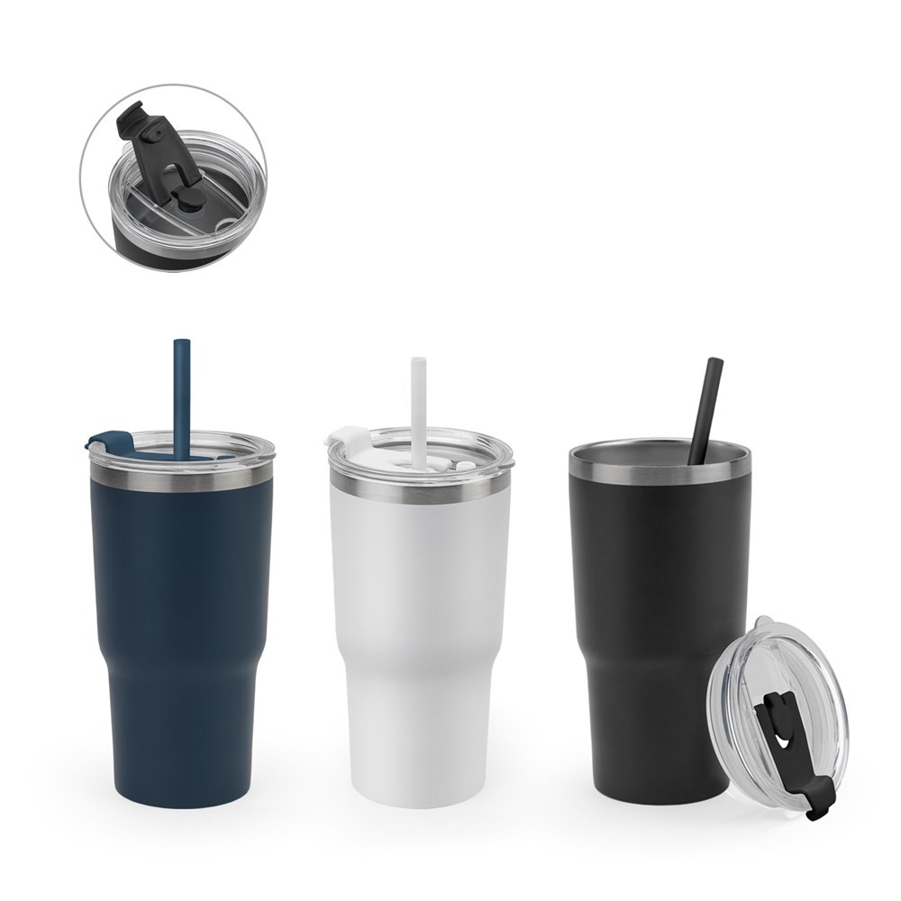 JOYNER M. Tazza da viaggio compatta in acciaio inossidabile (riciclata al 91%) con doppia parete isolata sottovuoto e finitura opaca da 600 ml - 94372