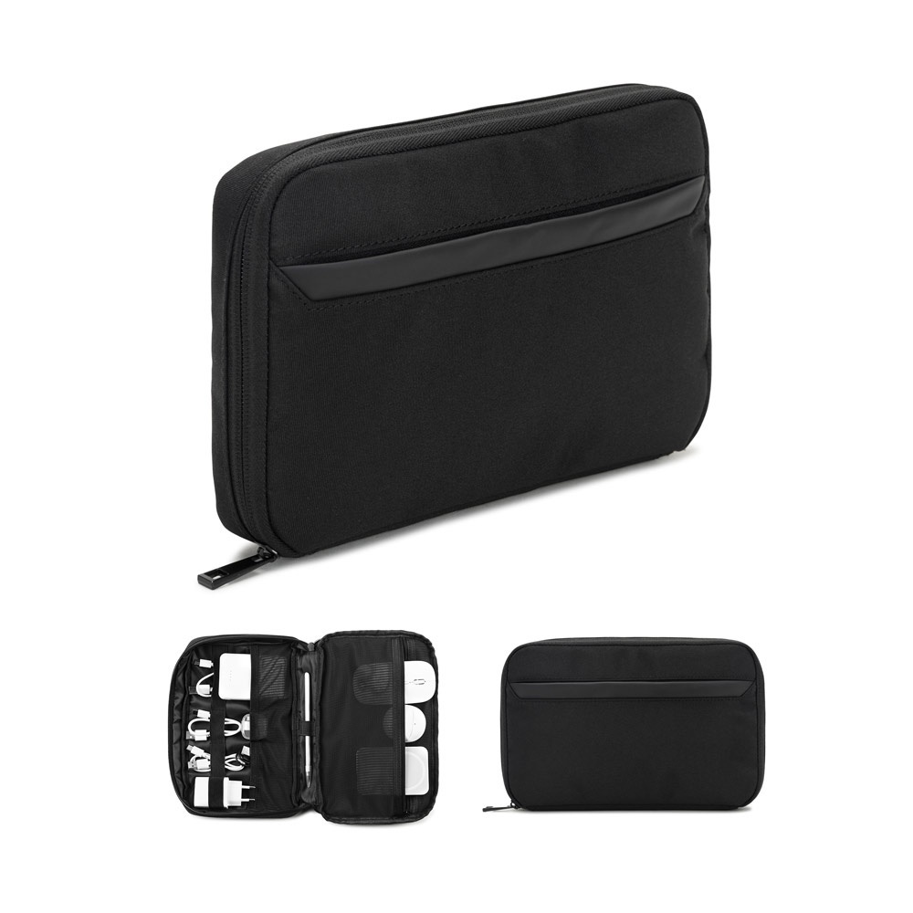 YANGON. Ampia borsa organizer per accessori tecnologici in twill con rivestimento idrorepellente e poliestere riciclato 600D - 92570