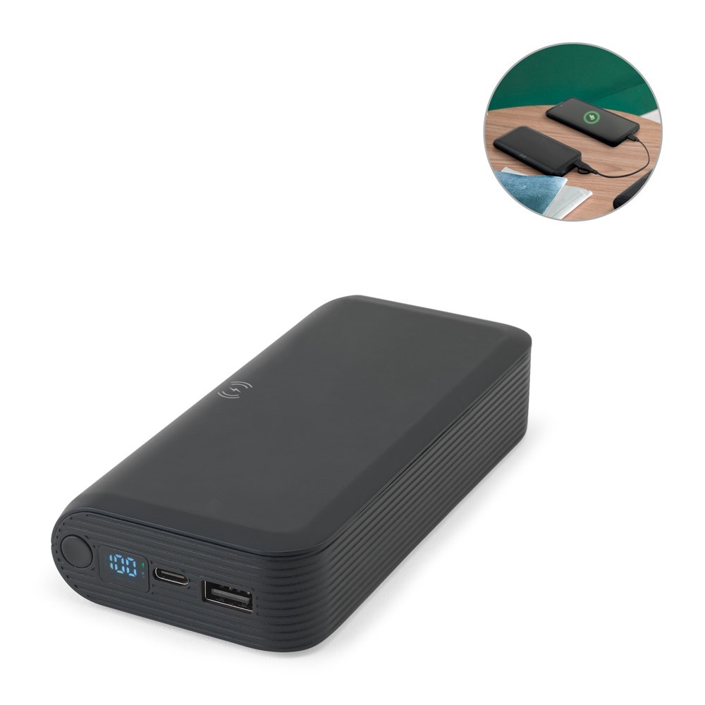 BECKER 20. Power bank da 20'000 mAh in ABS riciclato (100% rABS) con caricatore wireless superveloce da 15W - 97144