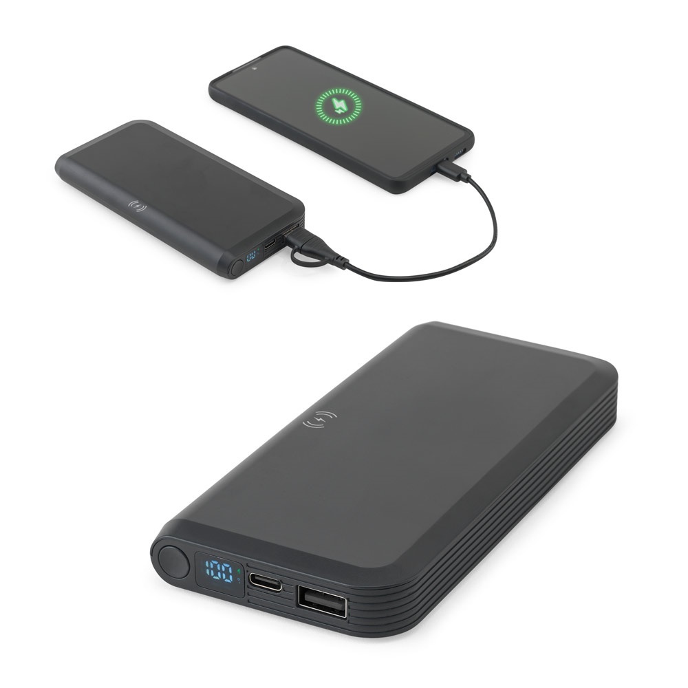 BECKER 10. Power bank da 10'000 mAh in ABS riciclato (100% rABS) con caricatore wireless superveloce da 15W - 97214