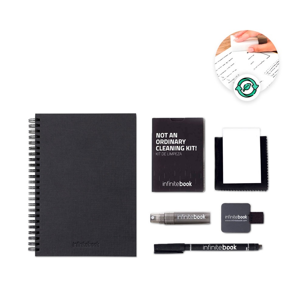 STARTER KIT INFINITEBOOK A5 PLANNER TEXTURE. Set composto da un &quot;Infinitebook&quot; con copertina rigida, 1 kit di pulizia, 1 pennarello e 1 porta pennarello - 33210