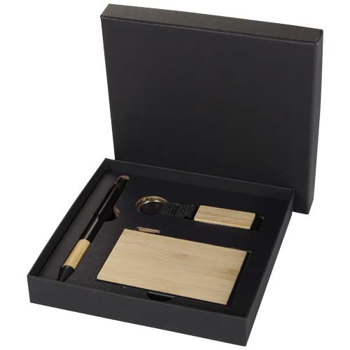 Set regalo con penna a sfera, portachiavi e portacarte RFID in alluminio riciclato certificato RCS Minka - 106337