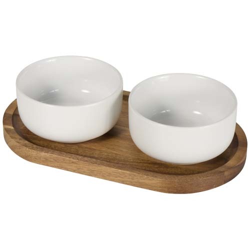 Set di vassoio in legno e ciotole da portata in ceramica Noa - 126405