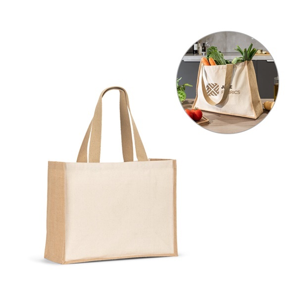HELSINQUE. Borsa in tela (320 g/m&sup2;), con fondo e fianchi in iuta laminata (350 g/m&sup2;) nei toni naturali - 92538