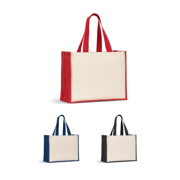 HELSINQUE COLOUR. Borsa in tela (320 g/m&sup2;), con fondo e fianchi in iuta laminata (350 g/m&sup2;) colorata - 92577