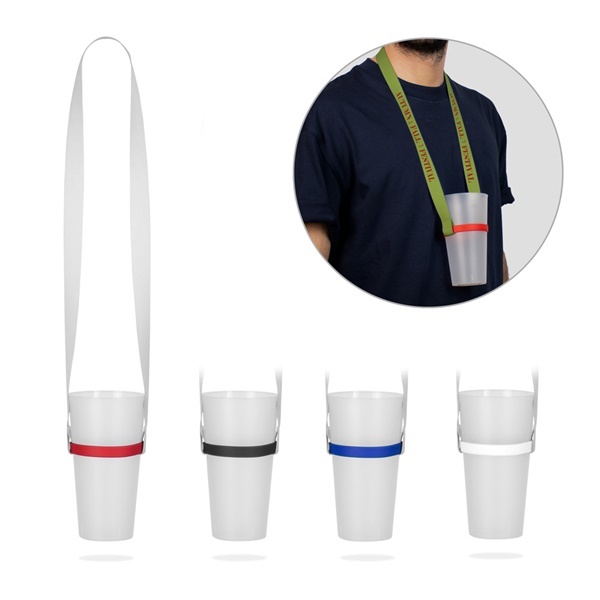 ROTHERHAM. Lanyard per sublimazione in poliestere riciclato (100% rPET) con portabicchiere in silicone - 94417