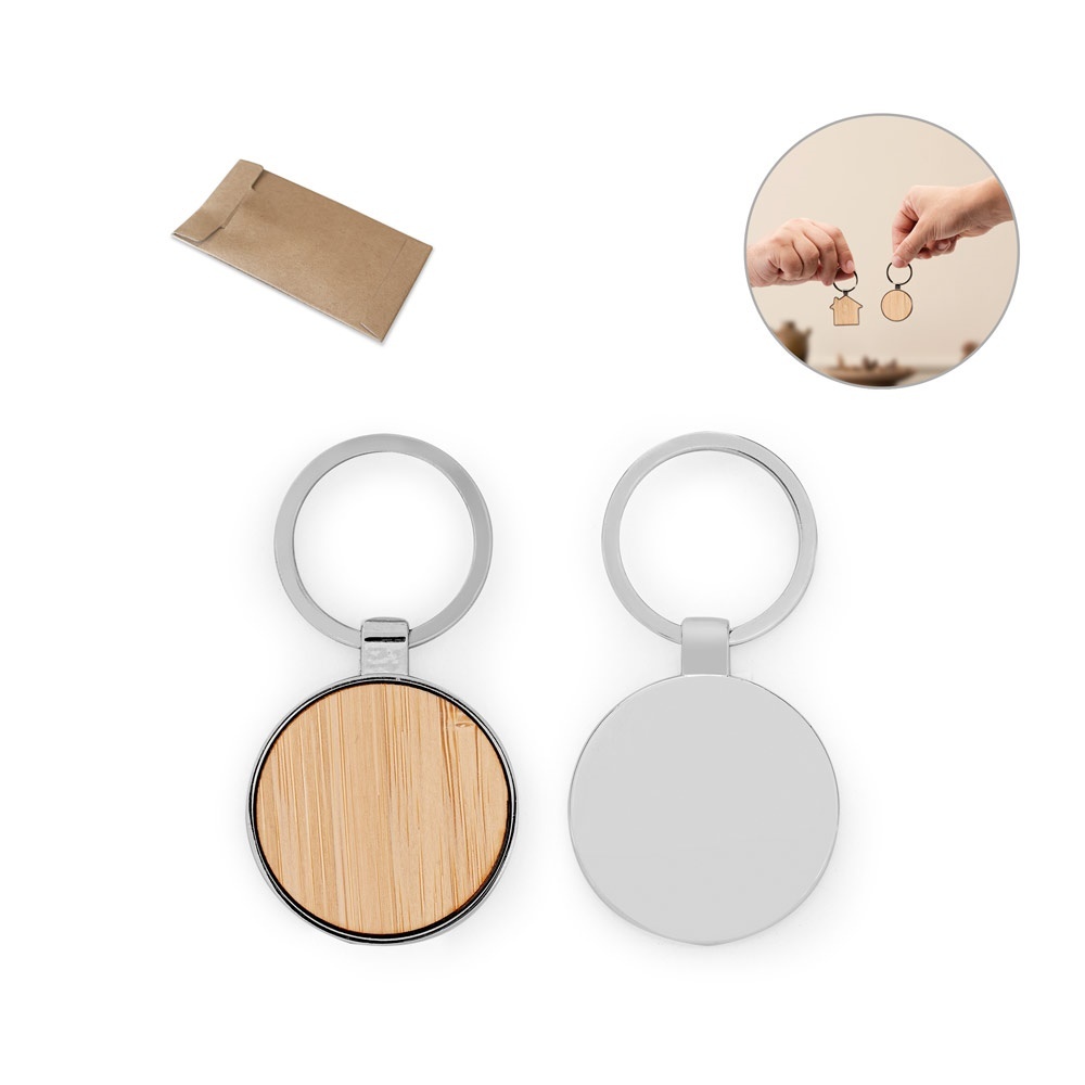 GASTON ROUND. Portachiavi in ferro con forma rotonda in zinco e bamb&ugrave; - 95119