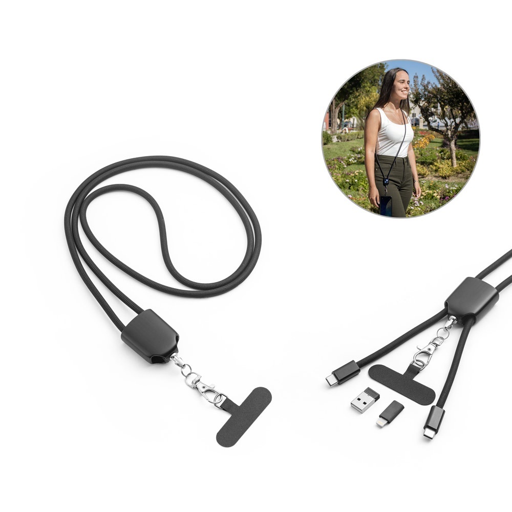 ZEWAIL. Cordino Lanyard con supporto per smartphone incluso, cavo USB-C e diversi adattatori in ABS riciclato e TPE riciclato - 97194