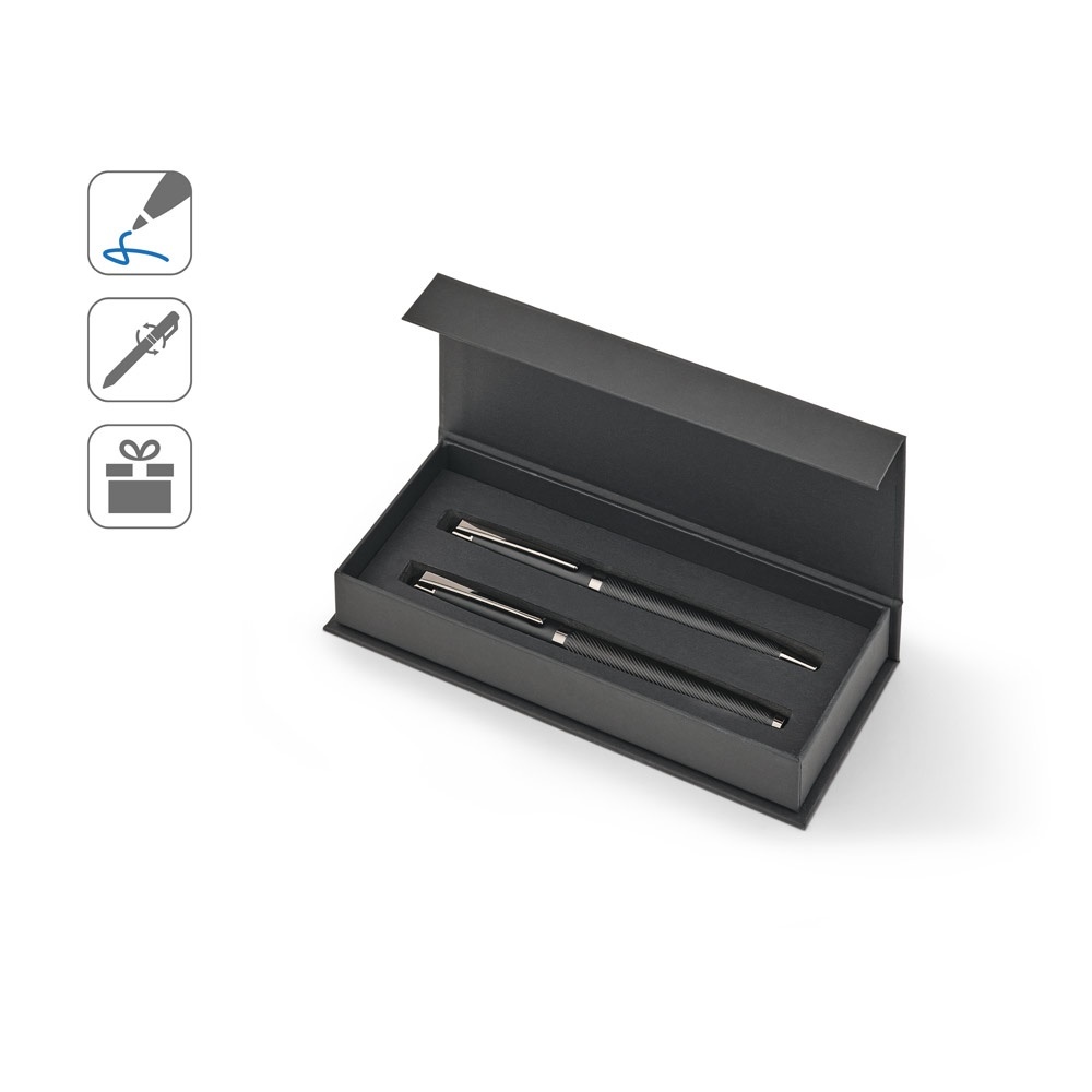 KINGSLEY. Set composto da 1 penna a sfera e 1 penna roller in alluminio, con inchiostro blu Dokumental - 91990