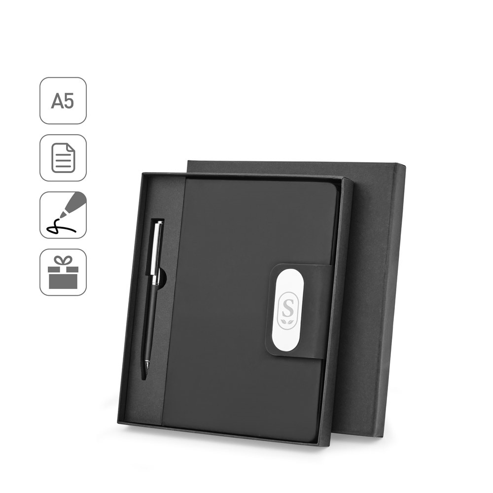 GARRETT. Set composto da 1 penna a sfera e 1 blocco note, realizzati in PU e acciaio inossidabile - 93668