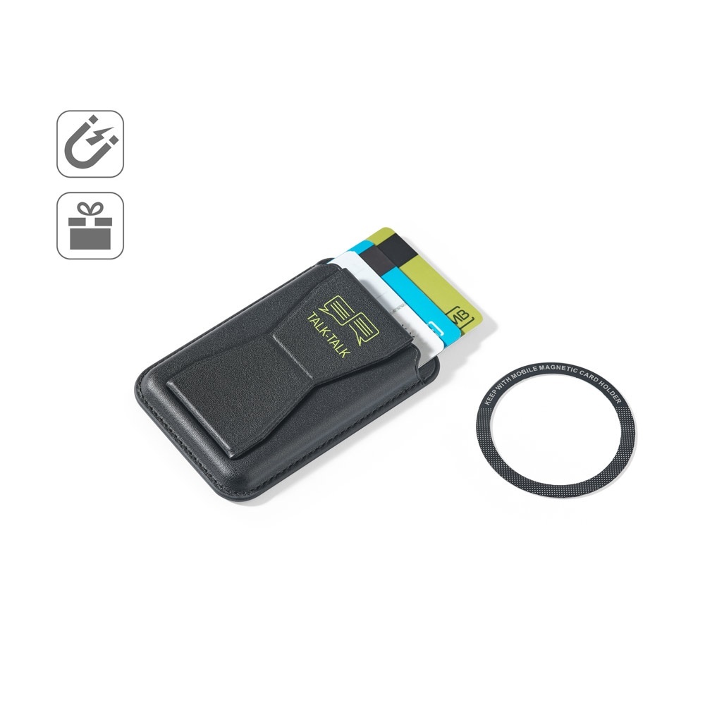 CONNOR. Porta tessere magnetico in similpelle, si fissa facilmente sul retro del cellulare e offre protezione RFID - 95130