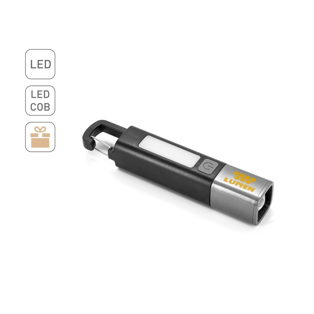WIGGINS. Torcia in ABS, con una luce LED da 2 W (53 lumen) nella parte anteriore e una luce COB (53 lumen) nella parte superiore - 98173