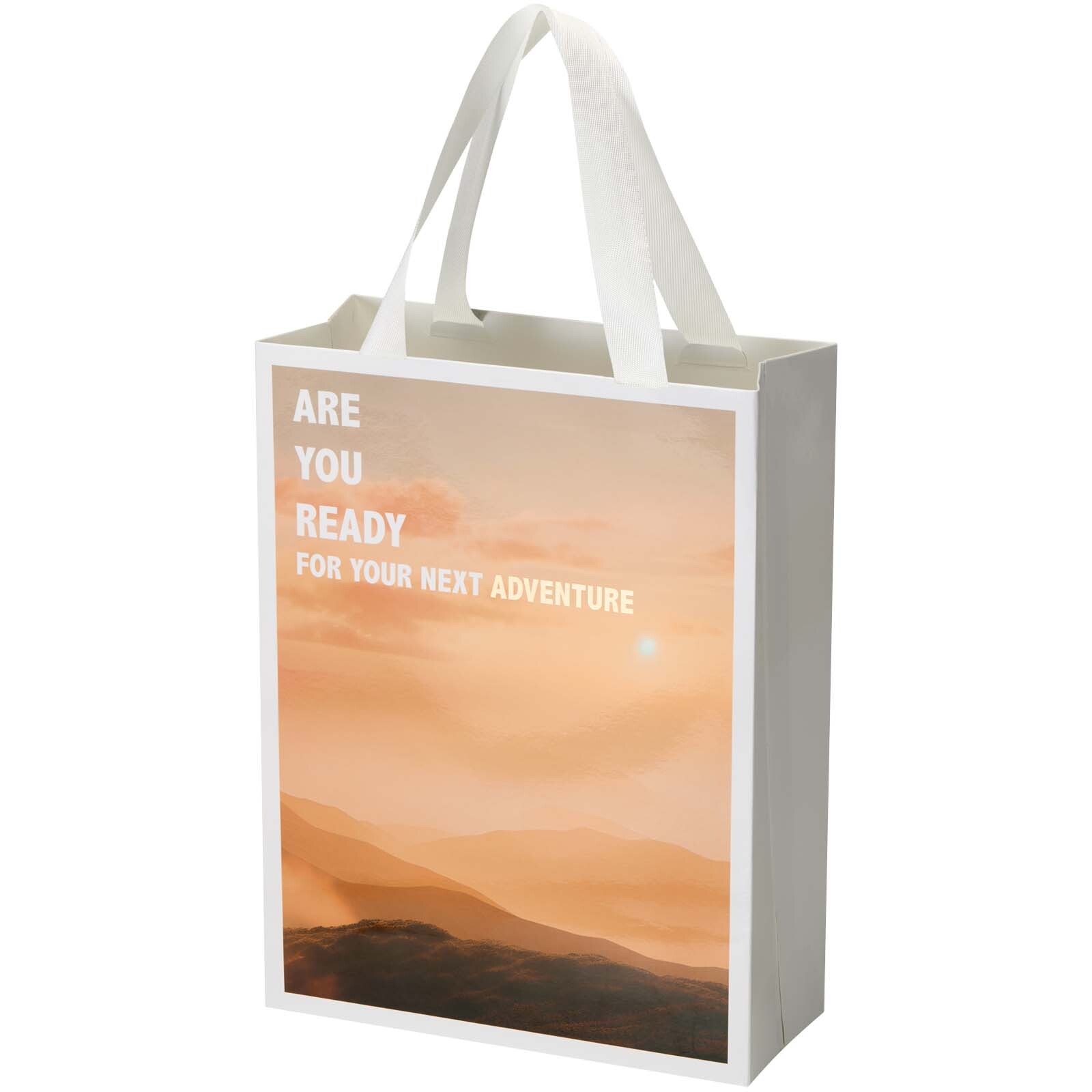 Borsa di carta Smartfold da 230 g/m&sup2; con manici a nastro e laminazione lucida - 24 x 10 x 32 cm - 1ZM012