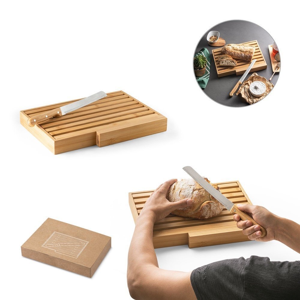 PASSARD. Tagliere per pane in bambù con coltello in acciaio inox - 94321