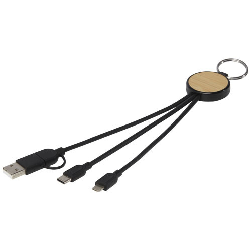 Cavo di ricarica 6 in 1 in plastica riciclata/bambù con portachiavi Tecta - 124325