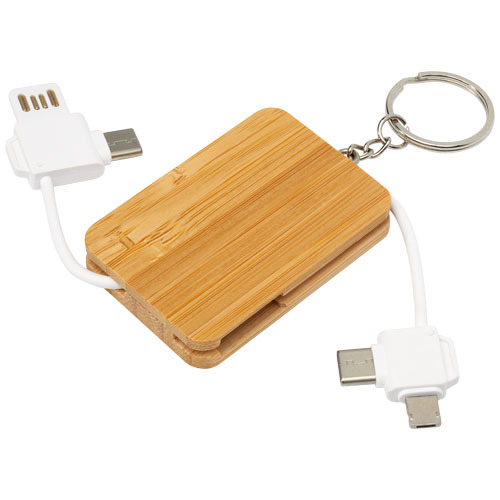 Cavo di ricarica con portachiavi in bambù 6 in 1 retrattile Reel - 124329