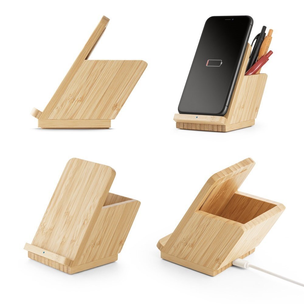 LEAVITT. Supporto per smartphone e porta biro con caricatore wireless veloce da 10W in bambù - 97940