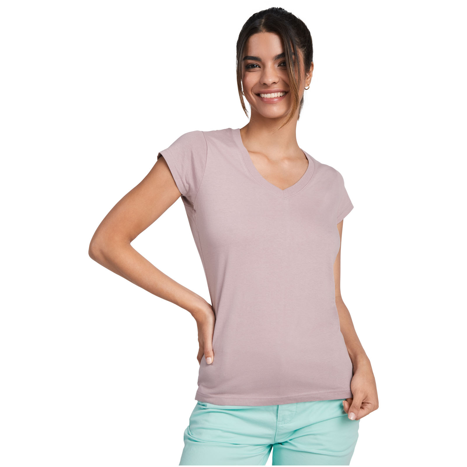 T-shirt a maniche corte con scollo a V da donna Victoria - R6646
