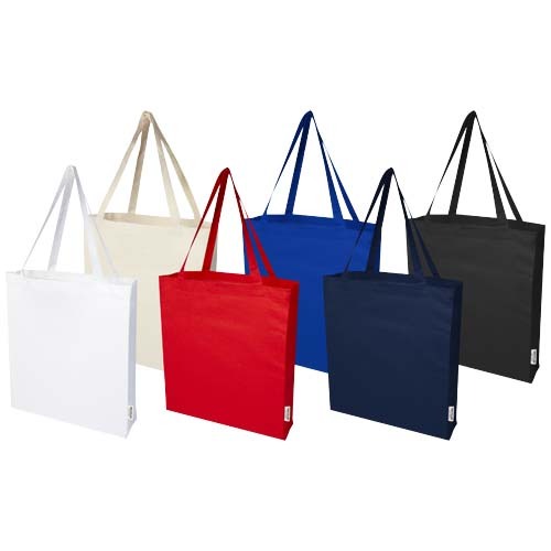 Tote bag a soffietto in cotone riciclato certificato GRS da 140 g/m² Madras - 120733