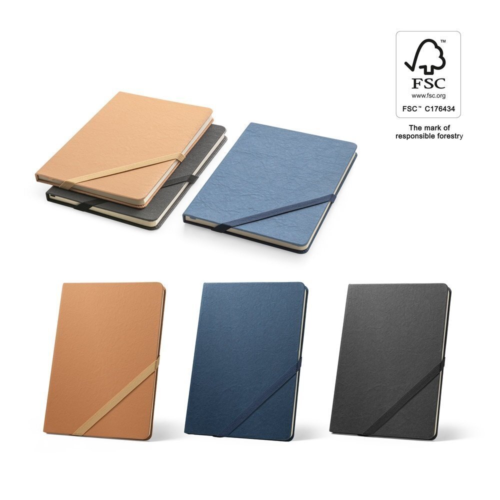 HUXLEY. Block notes A5, realizzato in carta resistente all'acqua, con pagine a righe realizzate in materiale certificato FSC™ e altri materiali controllati - 93338